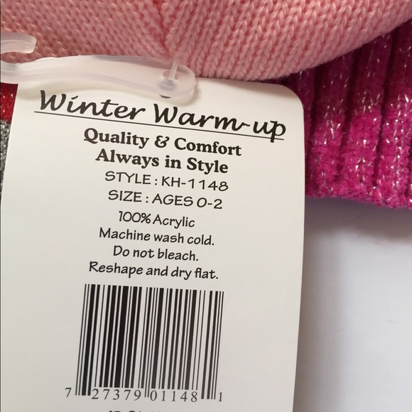 TODDLER GIRLS LOT OF 3 KNIT WINTER HATS RED PINK - Picture 5 of 5